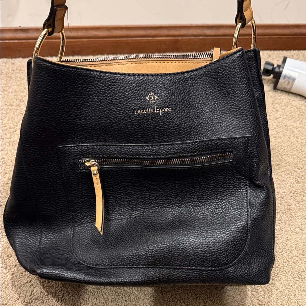 Nanette Lepore Black and Tan Shoulder Bag